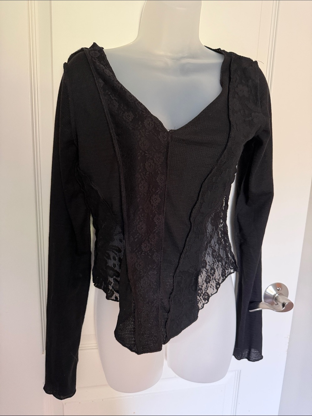 POL Black Lace-Panel Women's Top M